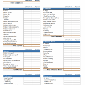 Blank Marriage Budget Template