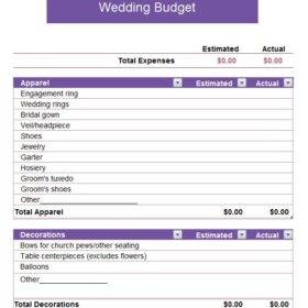 Blank Wedding Budget Spreadsheet Template