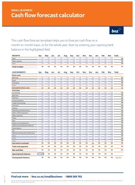 Cash Flow Projection Calculator Template