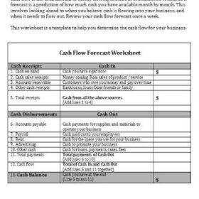 Cash Flow Projection Worksheet Template