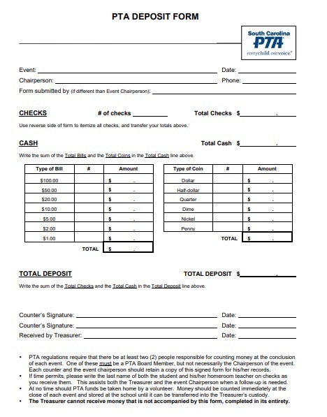 Deposit Record Form