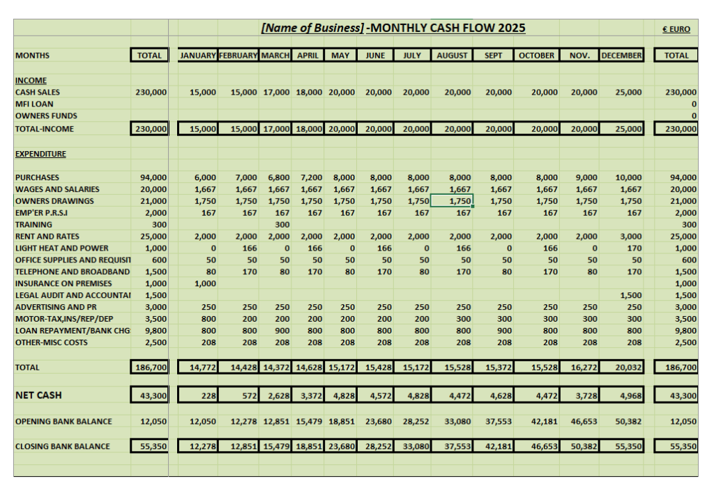 Monthly Cash Sheet Template Excel