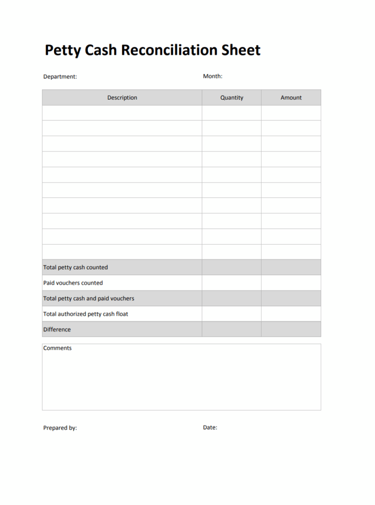 Petty Cash Reconciliation Worksheet Template
