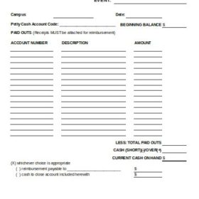 Petty Cash Reconciliation Sheet Template