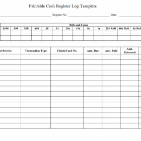 Printable Cash Register Log Template