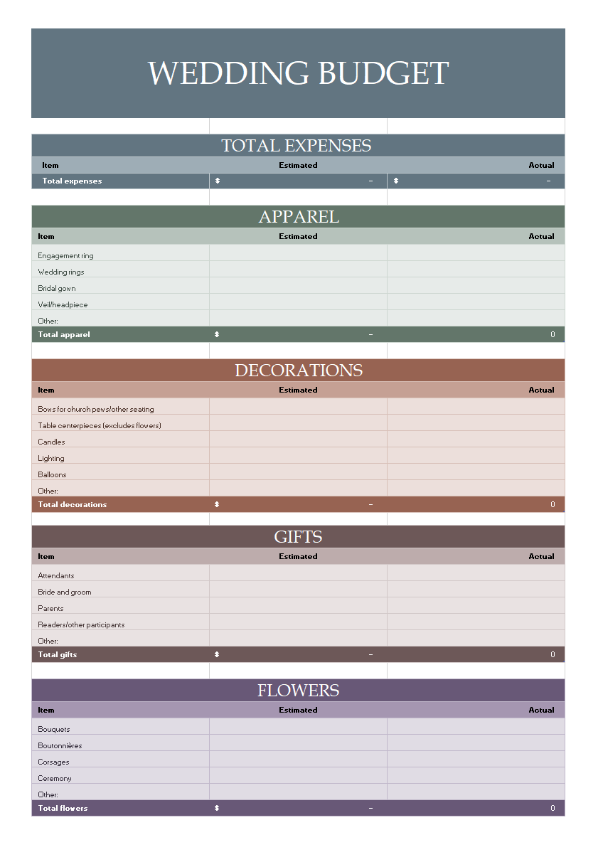 Wedding Budget Planner Template