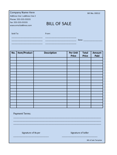 Bill of Sale Format