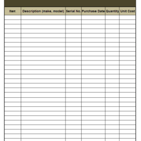 Blank Equipment Register Template