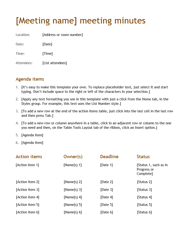 Blank Meeting Minutes Template