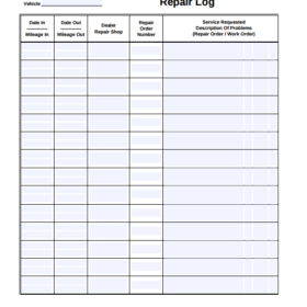 Car Maintenance and Repair Log Template