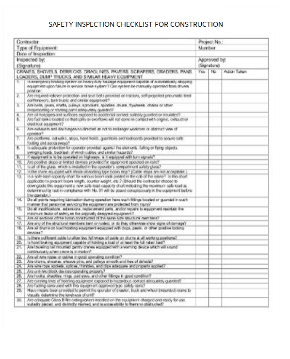 Construction Maintenance Checklist template