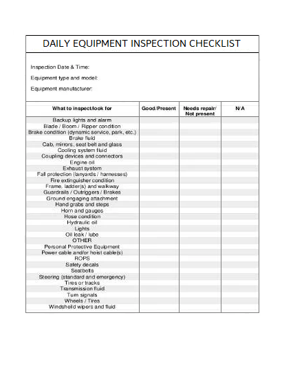 Daily Maintenance Checklist template