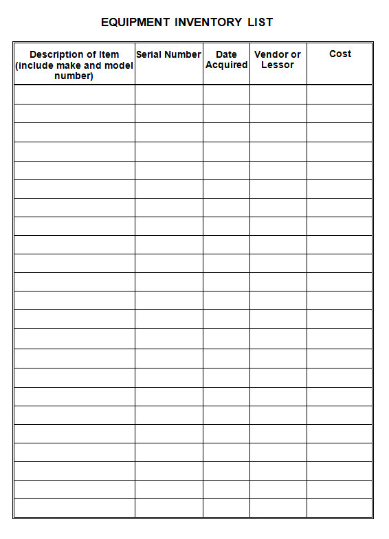 Equipment Register Template MS Excel