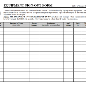 Equipment Return Register Form