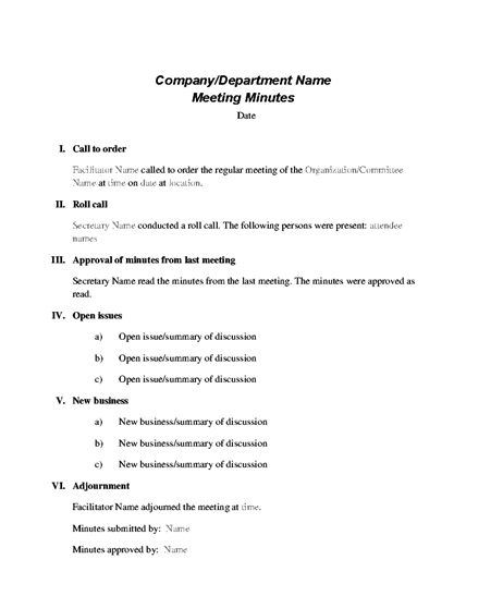 Free Meeting Minutes Template