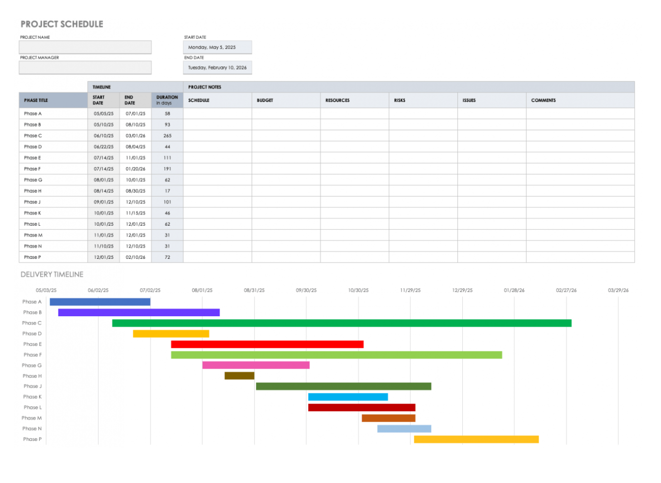 Free Project Schedule Template