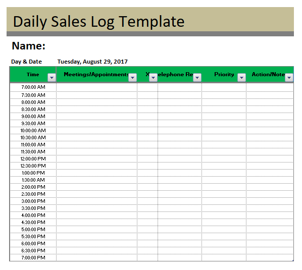 Free Sales Log Template