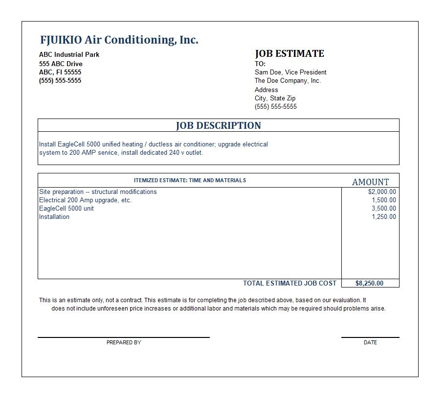 Free Work Estimate Template