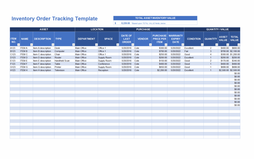 Inventory Order Tracking Template