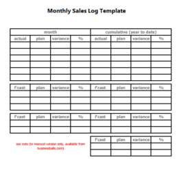 Monthly Sales Log Template