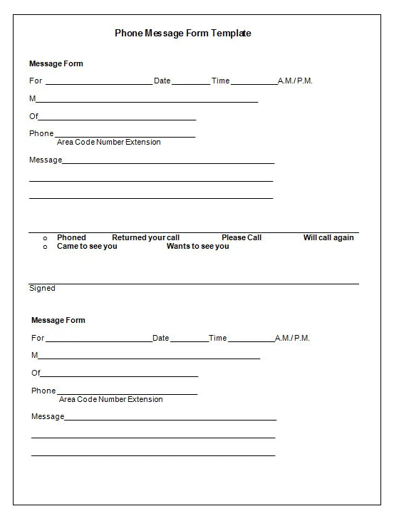 Phone Message Slip Form