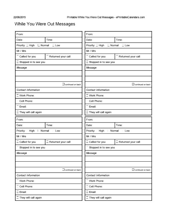 Phone Message Slip Template