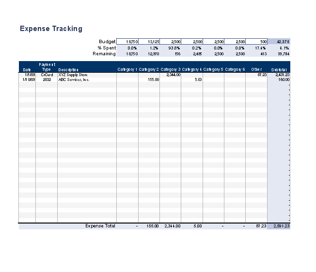 Printable Cost Tracker Template