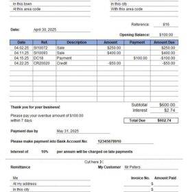 Printable Statement of Account Template