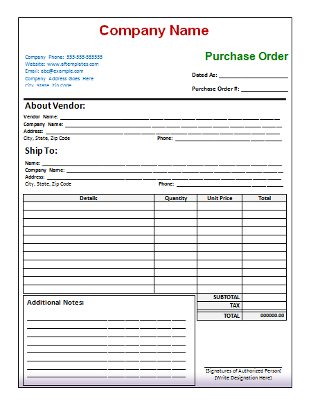 Purchase Order Format