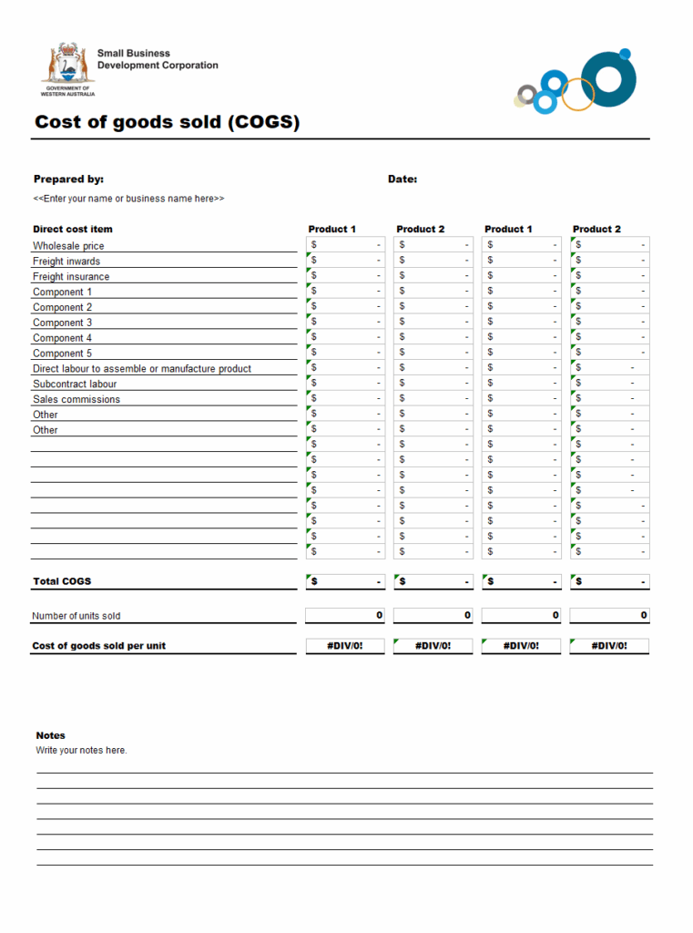 Sample Cost of Sales Calculator Template