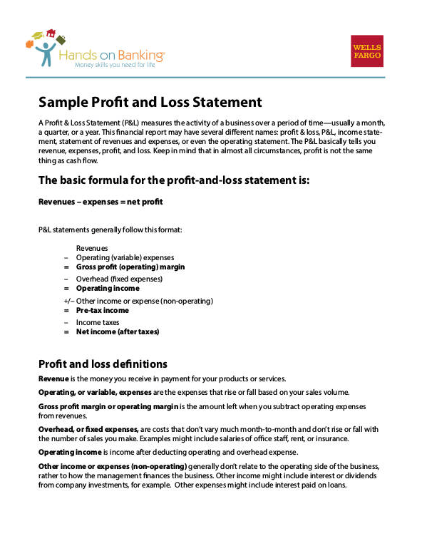 Standard Profit and Loss Statement Format