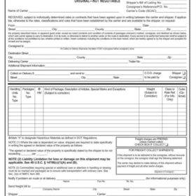 Uniform Straight Bill of Lading Template