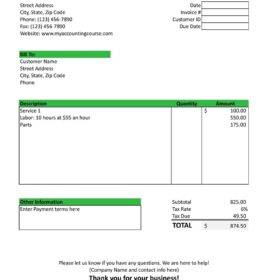 Auto Repairing Invoice Layout