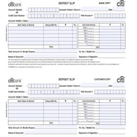 Cash in Bank Deposit Slip Template