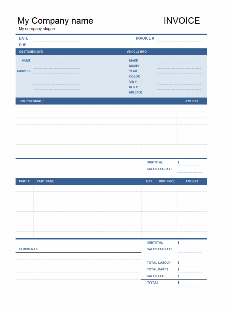 Free Auto Repair Invoice Template