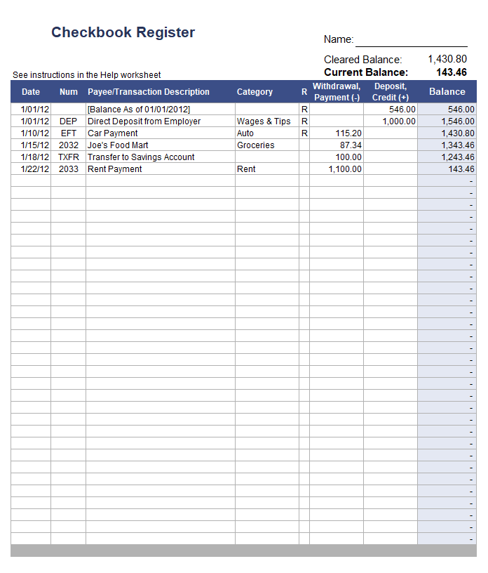 Free Checkbook Register Template Free Excel Templates