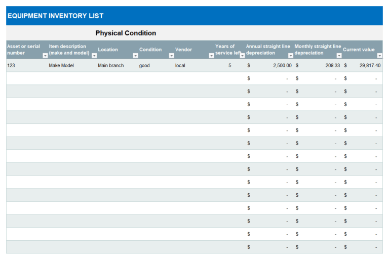 Equipment Inventory Templates | 15+ Free Xlsx, Docs & PDF Samples ...
