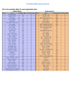 Sample Collection Moving Table Furniture Moving Inventory Template | Free Excel Templates