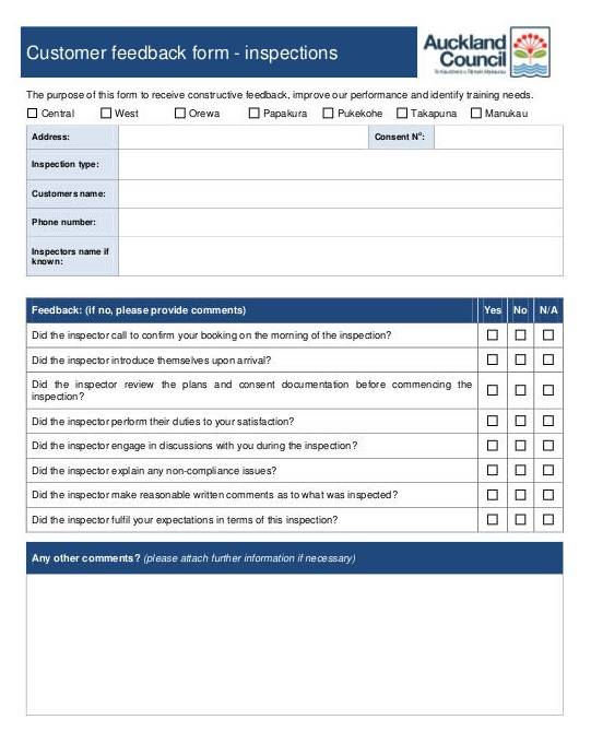 Inspections Customer Feedback Form