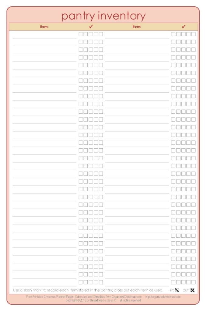 Pantry Inventory Checklist Template