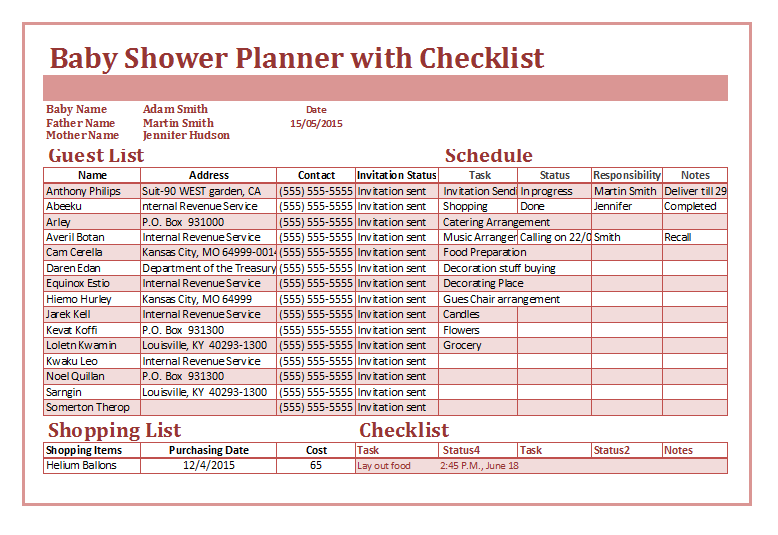 Printable Baby Shower Planner Template