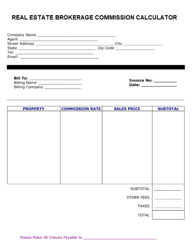 Printable Real Estate Commission Calculator Template