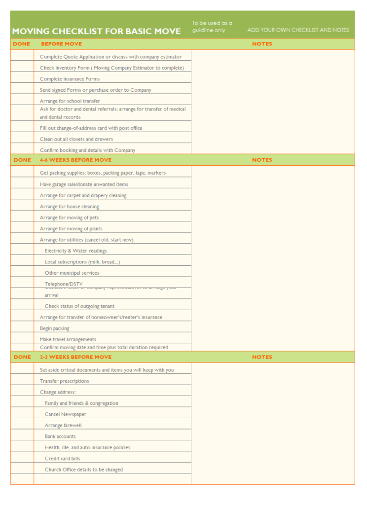 Professional Moving Inventory Template