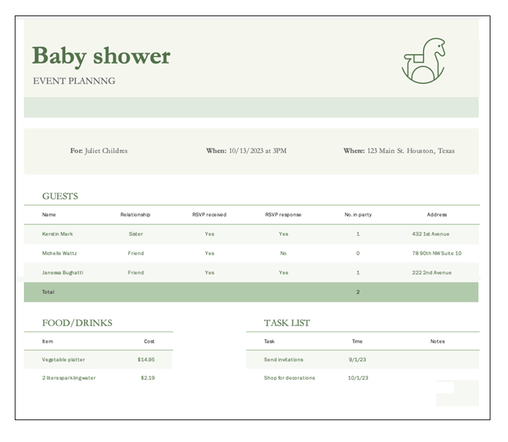 Sample Baby Shower Planner Template