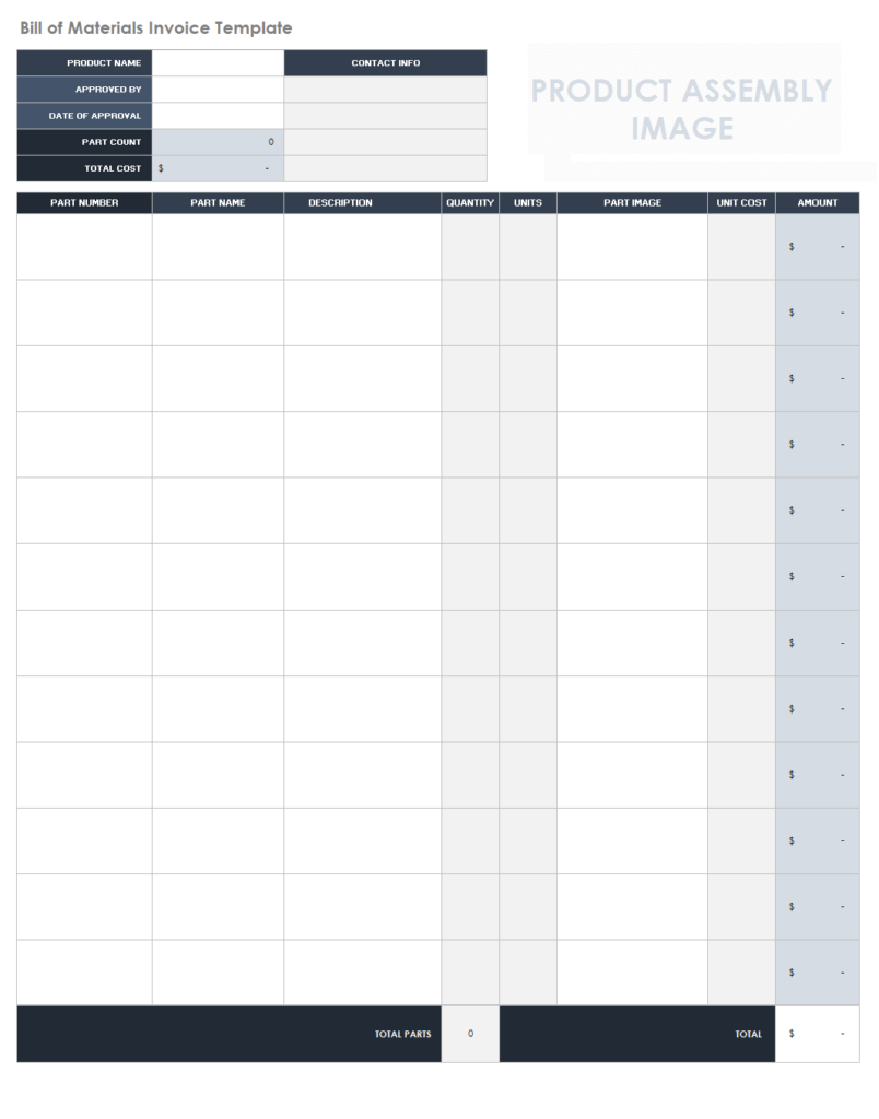 Sample Bill of Material Invoice Template