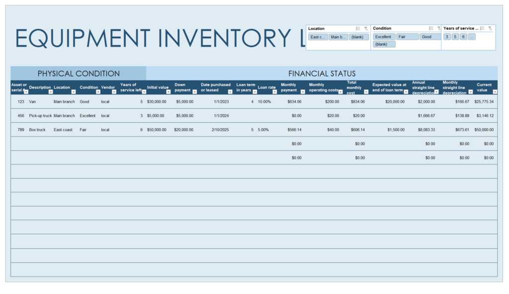 Sample Equipment Inventory Template Free Excel Templates