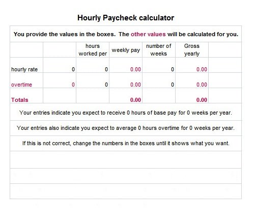 Sample Hourly Paycheck Calculator Template