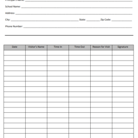 School Visitor Form Template PDF