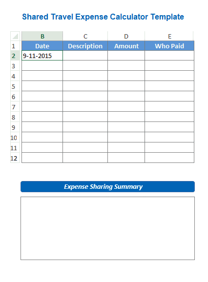 Shared Travel Expense Calculator Template