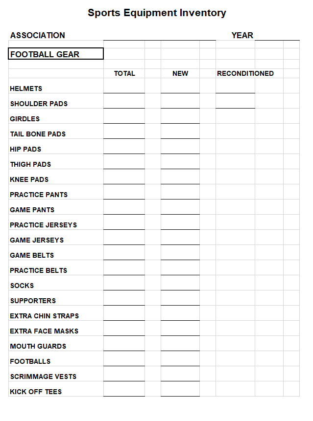 Sports Equipment Inventory Template
